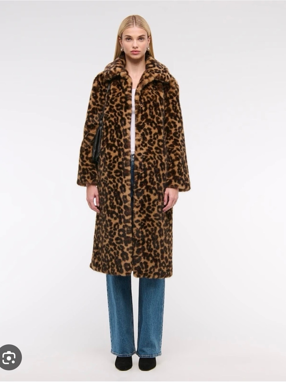 Abercrombie & Fitch Leopard Print Faux Fur Long Coat